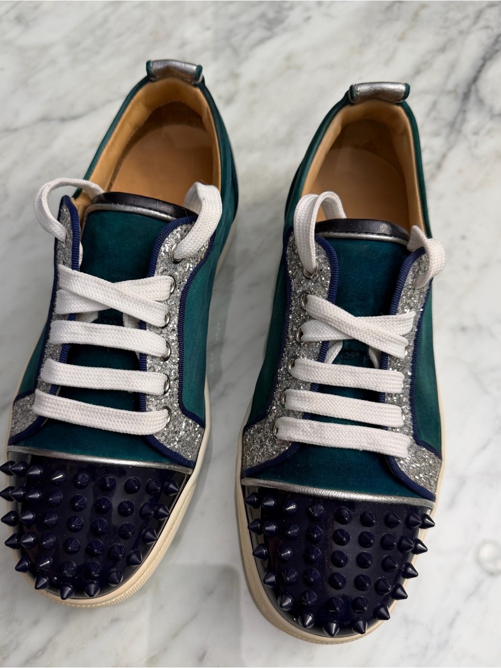 ♥️ACCEPTING OFFERS VIERIA SPIKE emerald green SNEAKER CHRISTIAN LOUBOUTIN 37.5